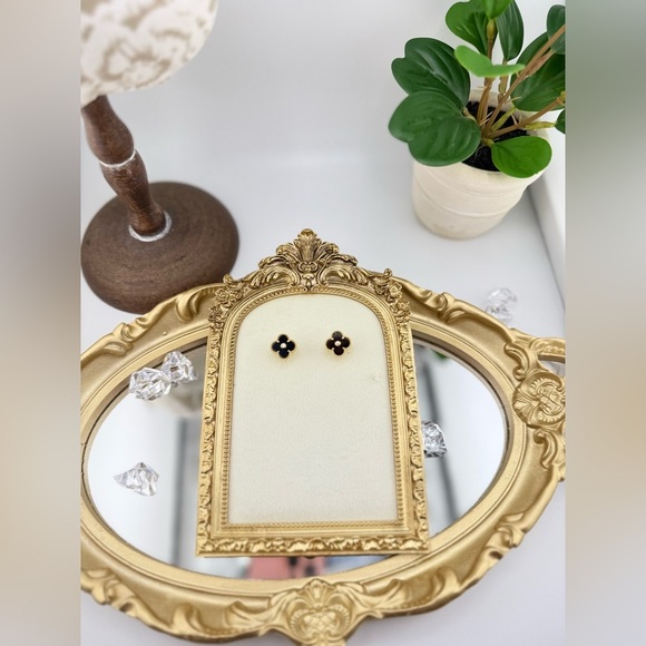 Lucky Alhambra Black Clover Stud Earrings –Sterling Silver Gold Plated with Logo - Picture 4 of 10